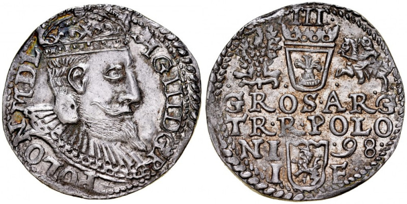 Zygmunt III 1587-1632, Trojak 1598, Olkusz. Kop. 1107, Iger O.98.4.var, Gum. 107...