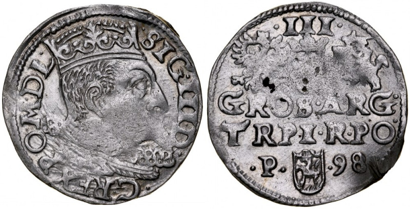 Zygmunt III 1587-1632, Trojak 1598, Poznań, błąd TRPI zamiast TRIP. Kop. 1113, I...