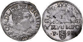 Zygmunt III 1587-1632, Trojak 1598, Poznań, błąd TRPI zamiast TRIP.