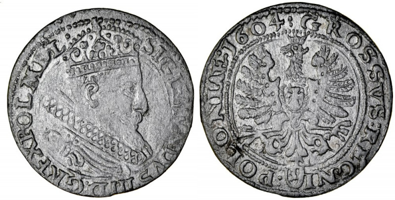Zygmunt III 1587-1632, Grosz 1604, Kraków. Kop. 772, Gum. 936, połysk menniczy....