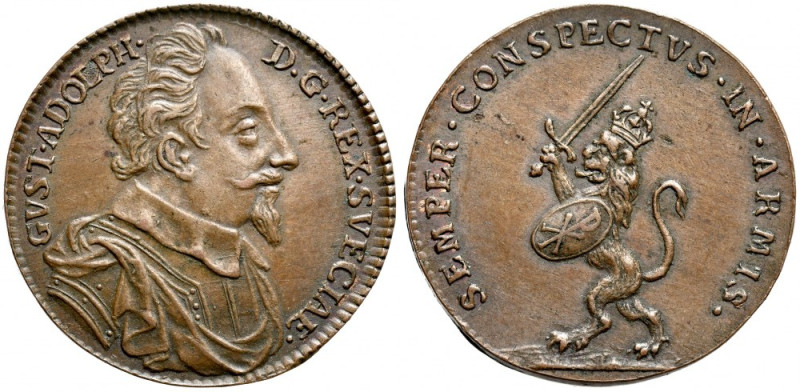 Szwecja, Medal bez daty ku czci Gustava Adolfa. brąz, waga 6,68 g., śr. 25,56 mm...
