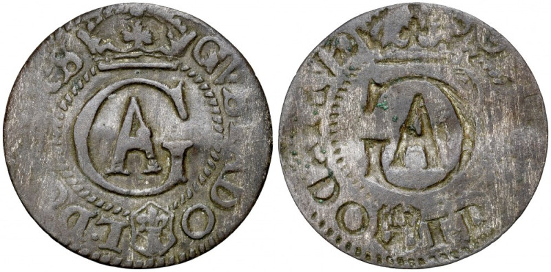 Gustaw II Adolf 1626-1632, Szeląg, Elbląg? Ryga?, jednostronny destrukt menniczy...