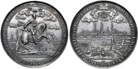 Medal autorstwa Sebastina Dadlera z 1621 roku wybity 20 lat poźniej na pamiątkę zdobycia miasta Rygi przez wojska Gustawa II Adolfa. Av.: Gustaw Adolf...