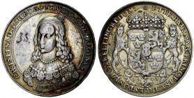 Krystyna Wazówna 1632-1654, Medal z 1643 roku, autorstwa Jana Hohena Starszego, zamówiony przez patrycjat miasta Rygi, wybity ku czci królowej Szwecji...