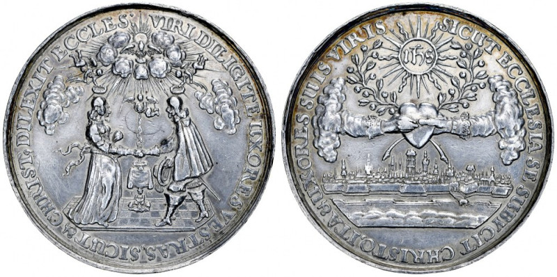 Medal zaślubinowy bez daty( po 1641 roku) autorstwa Jana Hoehna, Gdańsk. Av.: Pa...