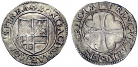 MONETE E MEDAGLIE DI ZECCHE ITALIANE 
 Casale 
 Bonifacio II Paleologo, 1518-1530. Testone, AR 9,50 g. BONIFACIVS MAR MONTIS FERRA Stemma quadripart...