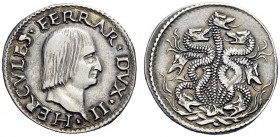 MONETE E MEDAGLIE DI ZECCHE ITALIANE 
 Ferrara 
 Ercole I d'Este, 1471-1505. Quarto o idra, AR 7,16 g. HERCVLES FERRAR DVX II Testa a d. Rv. Idra da...