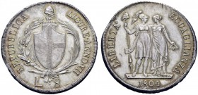 MONETE E MEDAGLIE DI ZECCHE ITALIANE 
 Genova 
 Repubblica Ligure, 1798-1805. Da 8 lire anno VII/1804. Pagani 13. MIR 379/3.
 Rara. q.Spl