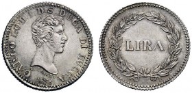 MONETE E MEDAGLIE DI ZECCHE ITALIANE 
 Lucca 
 Carlo Lodovico di Borbone, 1824-1827. Lira 1838. Pagani 264. Bellesia 14. MIR 257/3.
 Spl