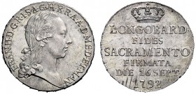 MONETE E MEDAGLIE DI ZECCHE ITALIANE 
 Milano 
 Francesco II d'Asburgo-Lorena, 1792-1796. Lira del giuramento 1792, AR 6,21 g. Crippa 4. MIR 469.
 ...