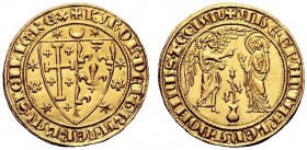 MONETE E MEDAGLIE DI ZECCHE ITALIANE 
 Napoli 
 Carlo I d’Angiò, 1226-1285. Saluto d'oro 1278-1285, AV 4,37 g. + KAROL’•DEI•GRA•IERL’M •SICILIE•REX ...