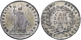 MONETE E MEDAGLIE DI ZECCHE ITALIANE 
 Napoli 
 Repubblica Napoletana, 1799. Da 12 carlini anno VII/1799, AR 27,50 g. Pannuti-Riccio 1. MIR 413.
 B...