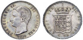 MONETE E MEDAGLIE DI ZECCHE ITALIANE 
 Napoli 
 Da 20 grana 1859. Pagani 482.
 Fdc