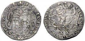 MONETE E MEDAGLIE DI ZECCHE ITALIANE 
 Parma 
 Alessandro Farnese, 1586-1591 . Da 20 soldi o lira, AR 4,96 g. ALEX F PAR – PLA DVX III Stemma corona...