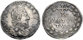 MONETE E MEDAGLIE DI ZECCHE ITALIANE 
 Savoia 
 Carlo Emanuele I, 1580-1630. Lira, Vercelli, AR 12,28 g. CAR EM D G DVX SAB [ET] P PED Busto corazza...