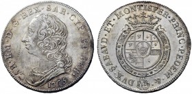 MONETE E MEDAGLIE DI ZECCHE ITALIANE 
 Savoia 
 Nuova monetazione 1755-1773. Scudo nuovo 1765, Torino, AR 35,15 g. CAR EM D G REX SAR CYP ET IER Bus...