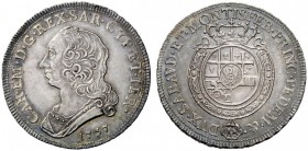 MONETE E MEDAGLIE DI ZECCHE ITALIANE 
 Savoia 
 Nuova monetazione 1755-1773. Mezzo scudo nuovo 1757, Torino, AR 17,60 g. CAR EM D G REX SAR CYP ET I...