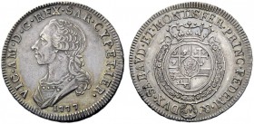 MONETE E MEDAGLIE DI ZECCHE ITALIANE 
 Savoia 
 Vittorio Amedeo III, 1773-1796. Mezzo scudo 1777, Torino, AR 17,50 g. VIC AM D G REX SAR CYP ET IER ...