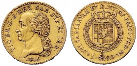 MONETE E MEDAGLIE DI ZECCHE ITALIANE 
 Savoia 
 Vittorio Emanuele I, 1802-1821. Monetazione decimale. Da 20 lire 1819. Torino. Pagani 7. MIR 1028d....
