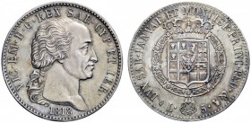 MONETE E MEDAGLIE DI ZECCHE ITALIANE 
 Savoia 
 Vittorio Emanuele I, 1802-1821. Monetazione decimale. Da 5 lire 1818. Torino. Pagani 12. MIR 1030c....