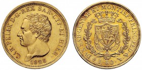MONETE E MEDAGLIE DI ZECCHE ITALIANE 
 Savoia 
 Carlo Felice, 1821-1831. Da 80 lire 1828. Torino. Pagani 32. MIR 1032j.
 q.Spl
