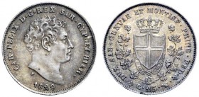 MONETE E MEDAGLIE DI ZECCHE ITALIANE 
 Savoia 
 Carlo Felice, 1821-1831. Da 25 centesimi 1829. Torino. Pagani 123. MIR 1039b.
 Molto rara. Spl