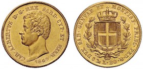 MONETE E MEDAGLIE DI ZECCHE ITALIANE 
 Savoia 
 Carlo Alberto, 1831-1849. Da 20 lire 1849. Genova. Pagani 208. MIR 1045ac.
 Spl / q.Fdc