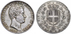 MONETE E MEDAGLIE DI ZECCHE ITALIANE 
 Savoia 
 Carlo Alberto, 1831-1849. Da 5 lire 1836. Torino. Pagani 240. MIR 1047o.
 Molto rara. Buon BB