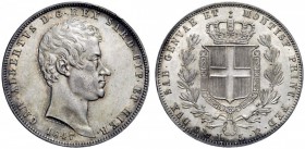MONETE E MEDAGLIE DI ZECCHE ITALIANE 
 Savoia 
 Carlo Alberto, 1831-1849. Da 5 lire 1847. Genova. Pagani 261. MIR 1047aj.
 q.Fdc