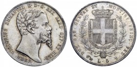 MONETE E MEDAGLIE DI ZECCHE ITALIANE 
 Savoia 
 Vittorio Emanuele II re di Sardegna, 1849-1861. Da 5 lire 1852. Genova. Pagani 374. MIR 1057e.
 Rar...