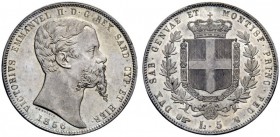 MONETE E MEDAGLIE DI ZECCHE ITALIANE 
 Savoia 
 Vittorio Emanuele II re di Sardegna, 1849-1861. Da 5 lire 1856. Torino. Pagani 382. MIR 1057m.
 Rar...