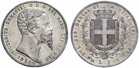 MONETE E MEDAGLIE DI ZECCHE ITALIANE 
 Savoia 
 Vittorio Emanuele II re di Sardegna, 1849-1861. Da 5 lire 1859. Genova. Pagani 387. MIR 1057r.
 Rar...