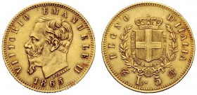 MONETE E MEDAGLIE DI ZECCHE ITALIANE 
 Savoia 
 Regno d’Italia. Vittorio Emanuele II, 1861-1878. Da 5 lire 1865. Torino. Pagani 480. MIR 1080b.
 Mo...