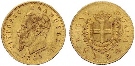 MONETE E MEDAGLIE DI ZECCHE ITALIANE 
 Savoia 
 Regno d’Italia. Vittorio Emanuele II, 1861-1878. Da 5 lire 1865. Torino. Pagani 480. MIR 1080b.
 Mo...