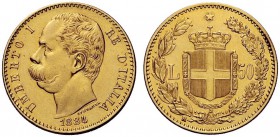 MONETE E MEDAGLIE DI ZECCHE ITALIANE 
 Savoia 
 Umberto I, 1878-1900. Da 50 lire 1884. Pagani 572. MIR 1097a.
 Rara. Migliore di BB