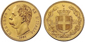 MONETE E MEDAGLIE DI ZECCHE ITALIANE 
 Savoia 
 Umberto I, 1878-1900. Da 50 lire 1891. Pagani 574. MIR 1097c.
 Rarissima. q.Fdc