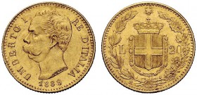 MONETE E MEDAGLIE DI ZECCHE ITALIANE 
 Savoia 
 Umberto I, 1878-1900. Da 20 lire 1889. Pagani 584. MIR 1098n.
 Rara. Migliore di Spl