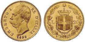 MONETE E MEDAGLIE DI ZECCHE ITALIANE 
 Savoia 
 Umberto I, 1878-1900. Da 20 lire 1893. Pagani 587. MIR 1098q.
 Fdc