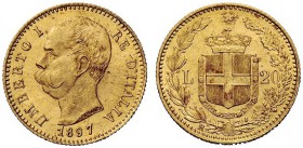 MONETE E MEDAGLIE DI ZECCHE ITALIANE 
 Savoia 
 Umberto I, 1878-1900. Da 20 lire 1897. Pagani 588. MIR 1098s.
 Rara. Migliore di Spl