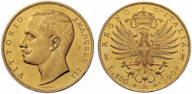 MONETE E MEDAGLIE DI ZECCHE ITALIANE 
 Savoia 
 Vittorio Emanuele III, 1900-1946. Da 100 lire 1903. Pagani 638. MIR 1114a.
 Molto rara. Impereceeti...