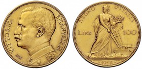 MONETE E MEDAGLIE DI ZECCHE ITALIANE 
 Savoia 
 Vittorio Emanuele III, 1900-1946. Da 100 lire 1912. Pagani 641. MIR 1115b.
 Molto rara. Lucidata, a...