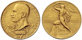 MONETE E MEDAGLIE DI ZECCHE ITALIANE 
 Savoia 
 Vittorio Emanuele III, 1900-1946. Da 100 lire 1925. Pagani 645. MIR 1117a.
 Rara. Migliore di BB
