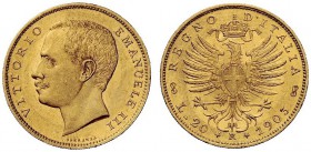 MONETE E MEDAGLIE DI ZECCHE ITALIANE 
 Savoia 
 Vittorio Emanuele III, 1900-1946. Da 20 lire 1903. Pagani 663. 1125c.
 Molto rara. Migliore di Spl