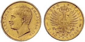 MONETE E MEDAGLIE DI ZECCHE ITALIANE 
 Savoia 
 Vittorio Emanuele III, 1900-1946. Da 20 lire 1905. Pagani 664. 1125d.
 Rara. q.Fdc