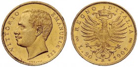 MONETE E MEDAGLIE DI ZECCHE ITALIANE 
 Savoia 
 Vittorio Emanuele III, 1900-1946. Da 20 lire 1905. Pagani 664. 1125d.
 Rara. Minimi segni da contat...