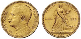 MONETE E MEDAGLIE DI ZECCHE ITALIANE 
 Savoia 
 Vittorio Emanuele III, 1900-1946. Da 20 lire 1912. Pagani 667. MIR 1126b.
 Rara. q.Fdc