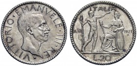 MONETE E MEDAGLIE DI ZECCHE ITALIANE 
 Savoia 
 Vittorio Emanuele III, 1900-1946. Da 20 lire 1927/VI. Pagani 672. MIR 1128b.
 q.Fdc