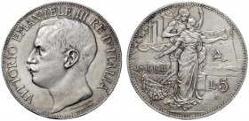 MONETE E MEDAGLIE DI ZECCHE ITALIANE 
 Savoia 
 Vittorio Emanuele III, 1900-1946. Da 5 lire 1911. Pagani 707. MIR 1135a.
 Rara. Spl