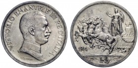 MONETE E MEDAGLIE DI ZECCHE ITALIANE 
 Savoia 
 Vittorio Emanuele III, 1900-1946. Da 5 lire 1914. Pagani 708. MIR 1136a.
 Molto rara. q.Fdc