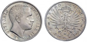 MONETE E MEDAGLIE DI ZECCHE ITALIANE 
 Savoia 
 Vittorio Emanuele III, 1900-1946. Da 2 lire 1903. Pagani 727. MIR 1139c.
 Rarissima. Spl